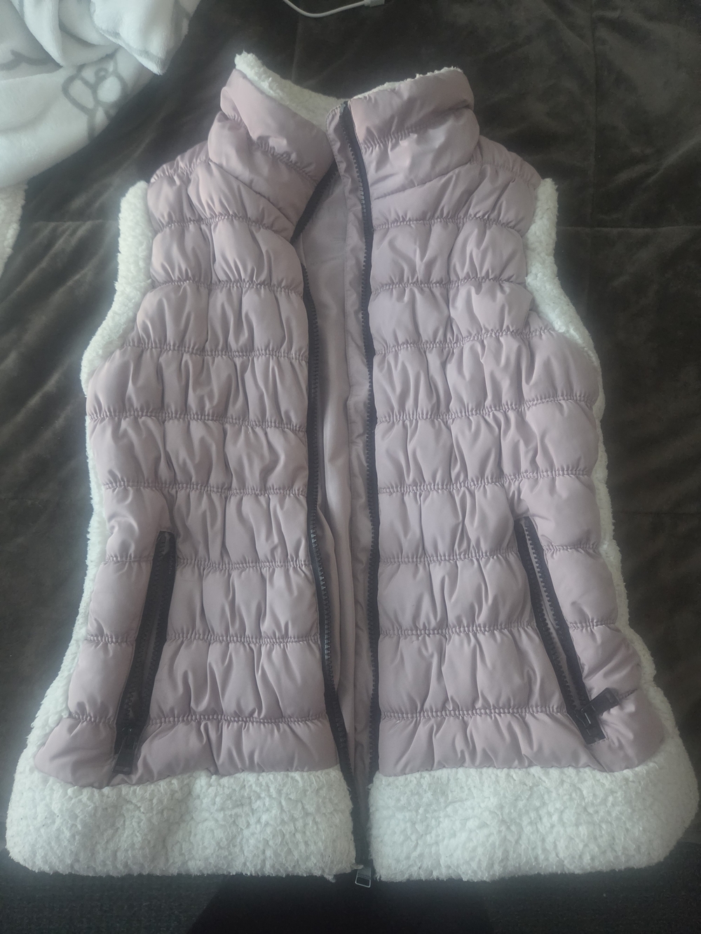 Calvin Klein Dusty Pink Quilted Vest with White Sherpa Trim